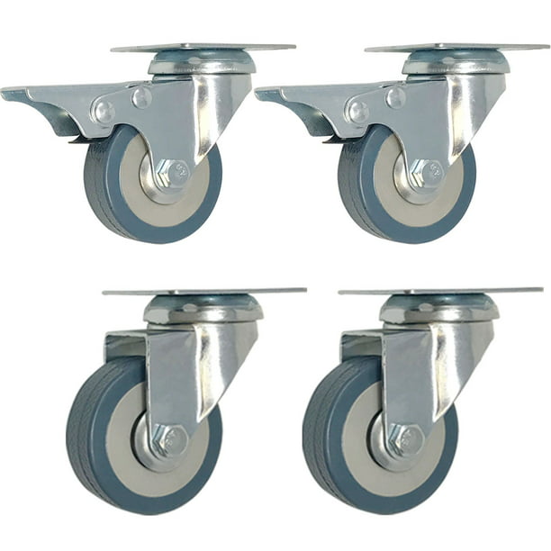 Hongqi Heavy Duty Plate Casters with 360° Swivel and Lockable No Noise Rubber Base Ball Fit for Furniture Industrial Table Cabinet Shelves Bearing 247 Pounds Each Set of 4 